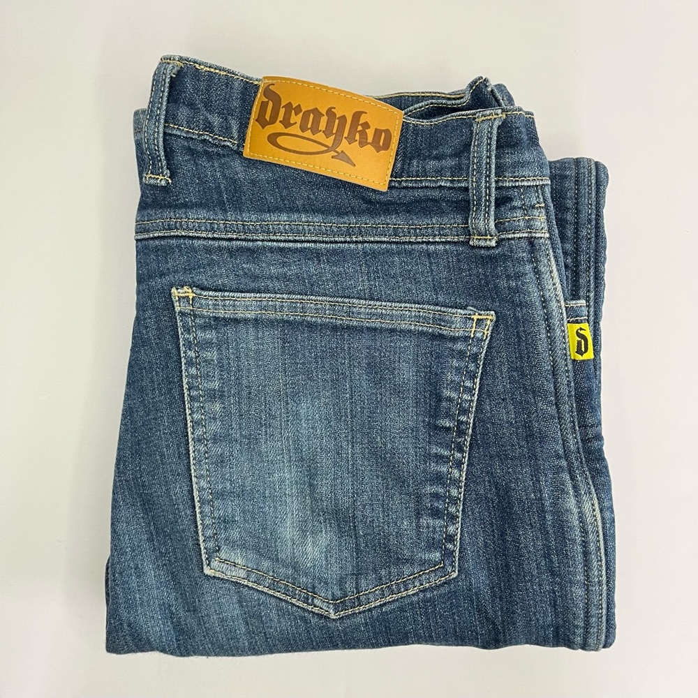 Drayko Riding Jeans Mens Stretch Lined Denim Faded Motorcycle Biker Y2K 32x30